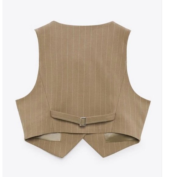 BLOGGER'S FAVE! Zara Set Pinstripe Box Pleat Skirt And Vest Brown NWT - Picture 17 of 17